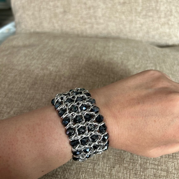 Park Lane Jewelry Black Beaded Silver Stretch Bracelet - Picture 3 of 7